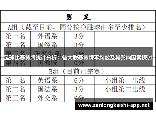 足球比赛黄牌统计分析：各大联赛黄牌平均数及其影响因素探讨